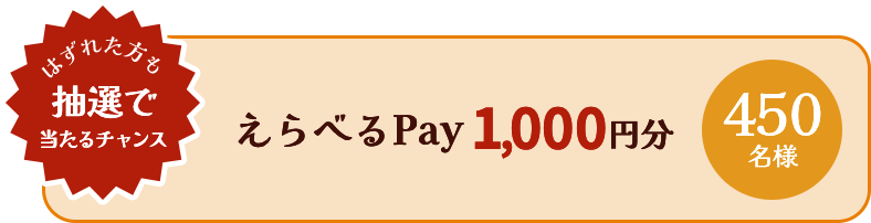 はずれた方も抽選で当たるチャンス えらべるPay1,000円分 450名様