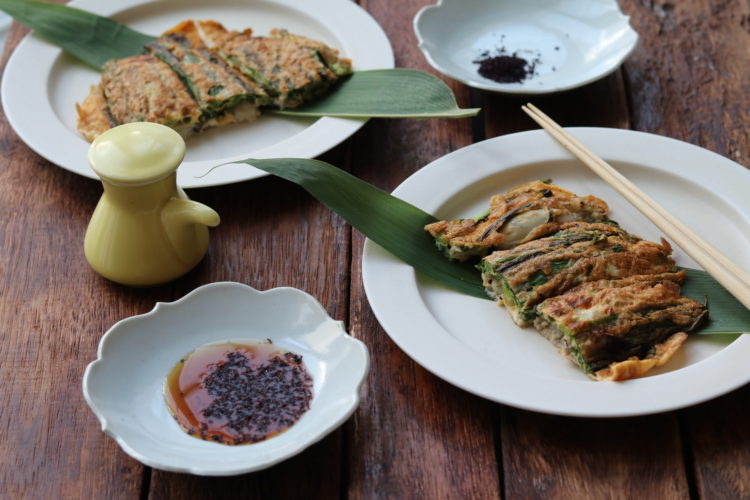 青ねぎと牡蠣(カキ)のチヂミ