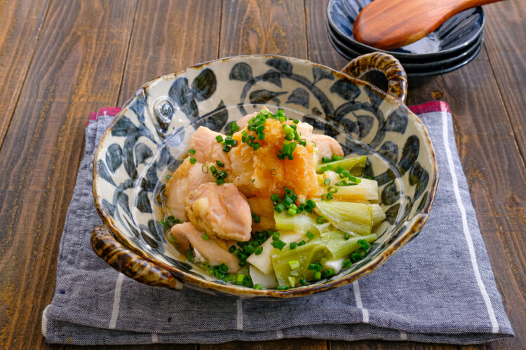 鶏むね肉と長ねぎのレンジ蒸し