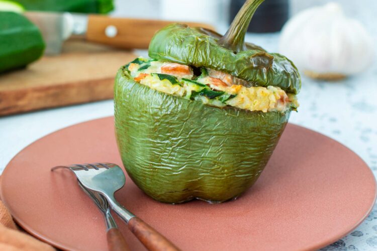 Bell peppers stuffed with salmon and zucchini