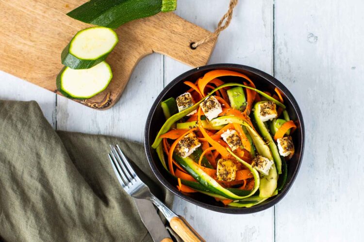 Zucchini & Carrot & Roasted Feta Salad with Sesame and Herbs de Provence