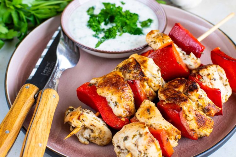 Marinated Chicken Skewers with Yogurt Sesame Sauce