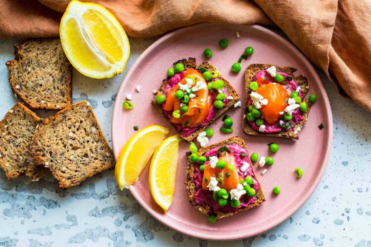 Beetroot Tartines with Feta and Smoked Salmon